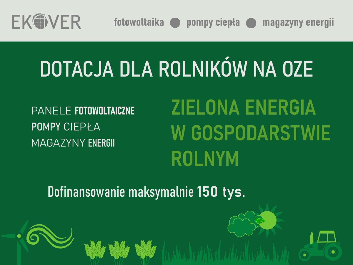 Dofinansowanie na energię odnawialną OZE dla rolników z Agencji Restrukturyzacji i Modernizacji Rolnictwa na panele fotowoltaiczne, pompy ciepła i magazyny energii