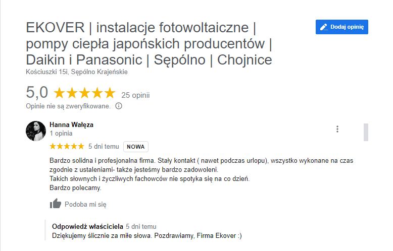 Firma Ekover dla o opinie Klientów niezależnie od tego czy realizuje zlecenie w Sępólnie, Chojnicach, Człuchowie, czy Złotowie