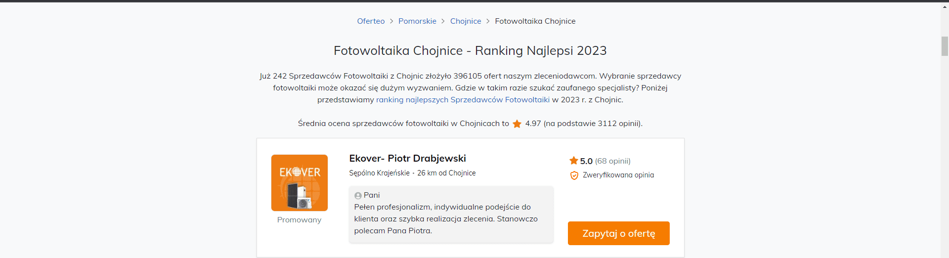 Po raz kolejny z rzędu otrzymaliśmy tytuł Najlepsi Oferteo.