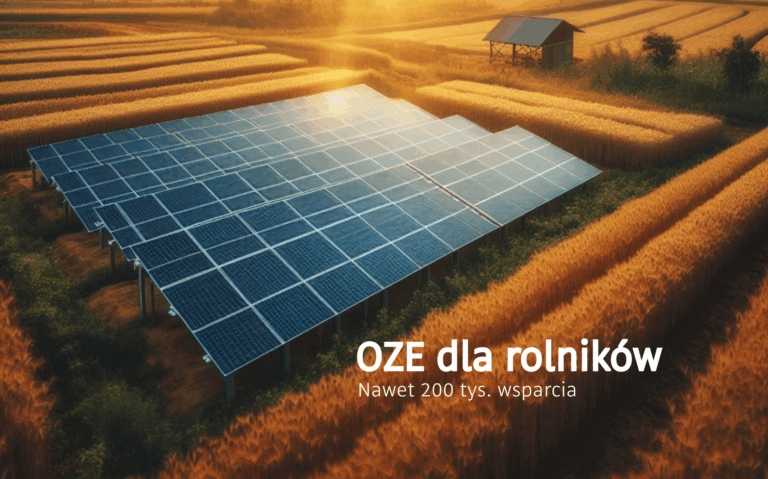Obrazek przedstawiający instalację fotowoltaiczną dla rolników i napis informujący o rozpoczęciu naboru wniosków
